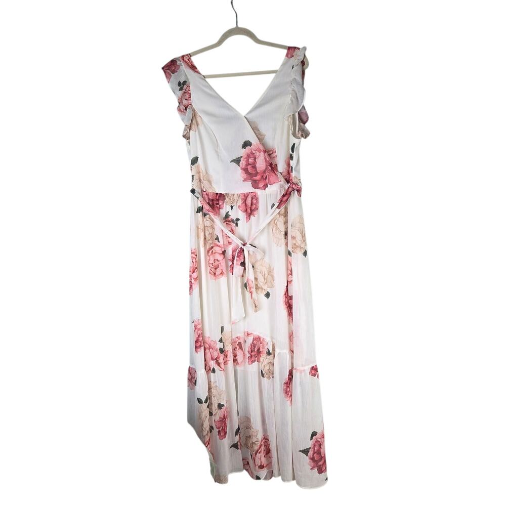 Premier Amour Womens Pink Floral Floral Short Flutter Sleeve Maxi Dress 18 Event